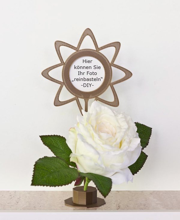 Blumenstecker zum selbst gestalten-Blume 1-1 bronzefarben-mit Standfuß und Kunstblume "cremefarbene große Rose"