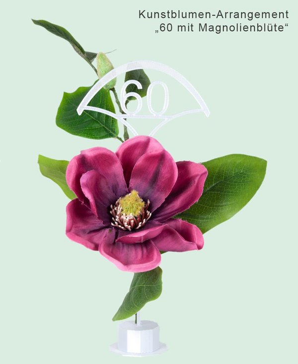 Blumenstecker weiß "60" mit Standfuß und künstlichen Magnolienzweig