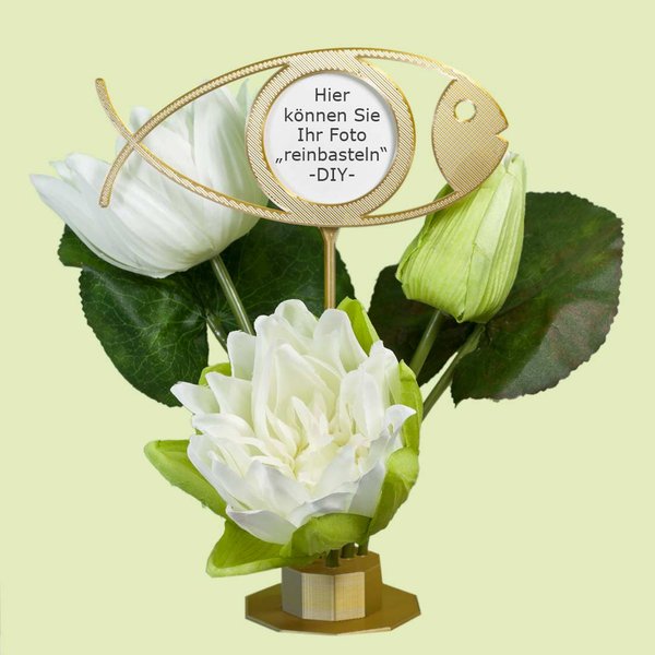 Blumenstecker zum selbst gestalten mit Standfuß und künstlicher weißer Seerose