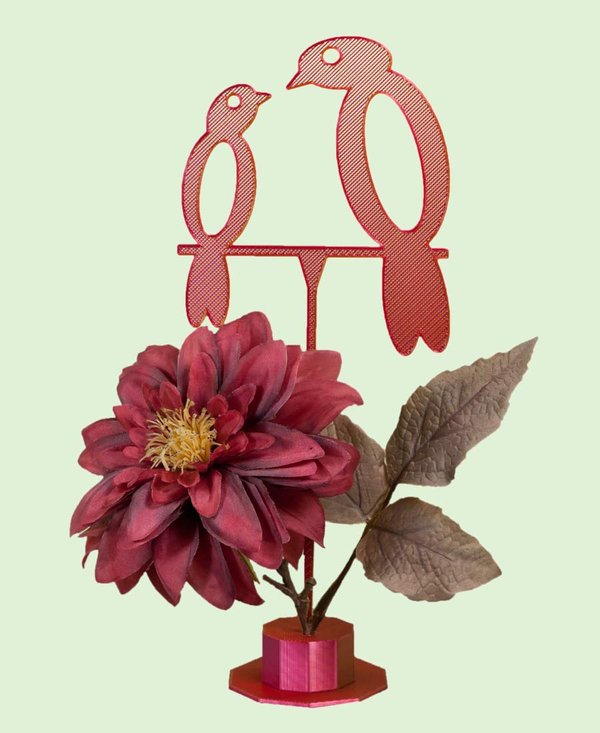 Blumenstecker-Dekostecker "Zwei Vögel" mit Standfuß und künstlicher Dahlienblüte